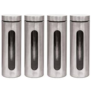 Kit 4 Pote Inox Visor Vítreo Fechamento Hermético 1,8 Litros