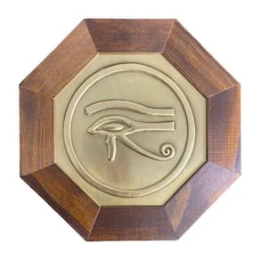 Quadro Olho De Hórus Madeira Imbuia Oitavado E Metal 18 Cm