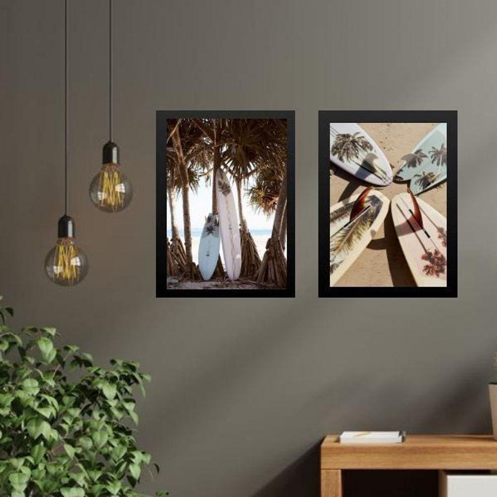 Kit 2 Quadros Coleção Praia Surf - Pranchas 45X34Cm