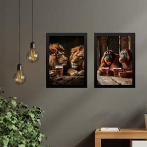 Kit 2 Quadros Divertidos Bar - Animais 45X34Cm - Com Vidro