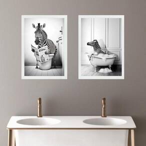 Kit 2 Quadros Para Decorar Banheiro - Zebrinha 33X24Cm