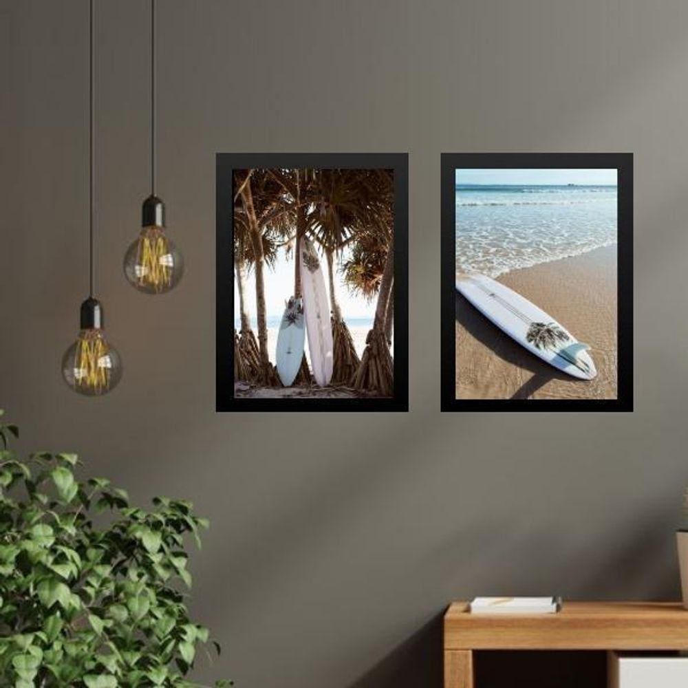 Kit 2 Quadros Coleção Praia Pranchas De Surf 45X34Cm - Vidro