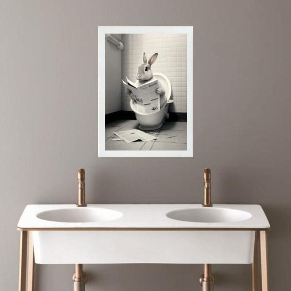 Quadro Banheiro Coleção Animais - Coelho 33X24Cm - Com Vidro