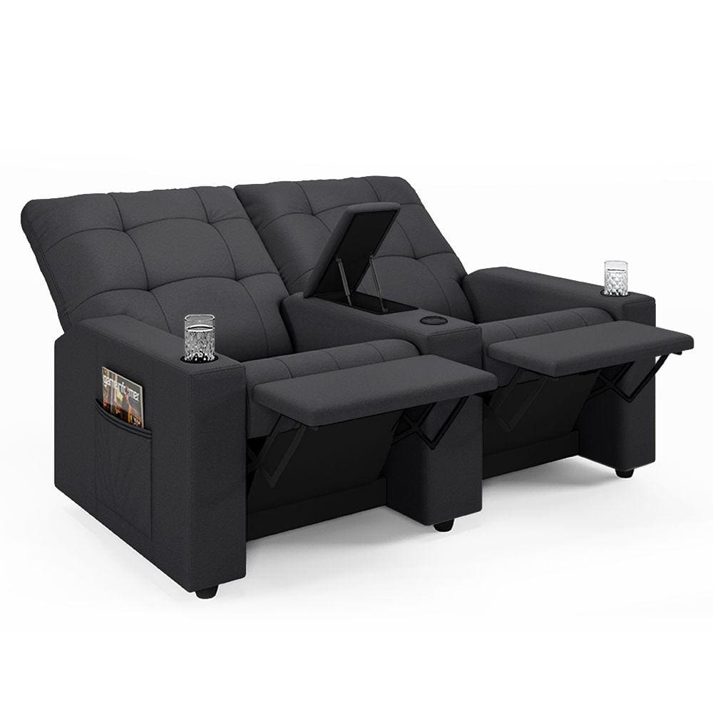 Poltrona do Papai Reclinável Cinema 2 Lugares Manual Baú USB Haifa F05 Veludo Cinza G - Lyam Decor