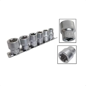 Jogo Soquetes Fêmea Torx Encaixe 3/8Pols 6 Peças CRV 10-20mm