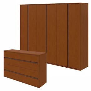 Conjunto de Guarda-Roupa Casal Leder 6 Portase Cômoda 8 Gavetas 150x95cm Leder Frassino