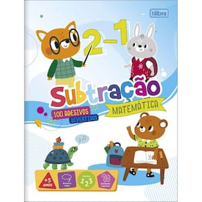 Livro Cartilha Infantil Pedagógico de Atividades de Matemática Subtração + de 100 Adesivos Divertidos 8 Folhas Tilibra