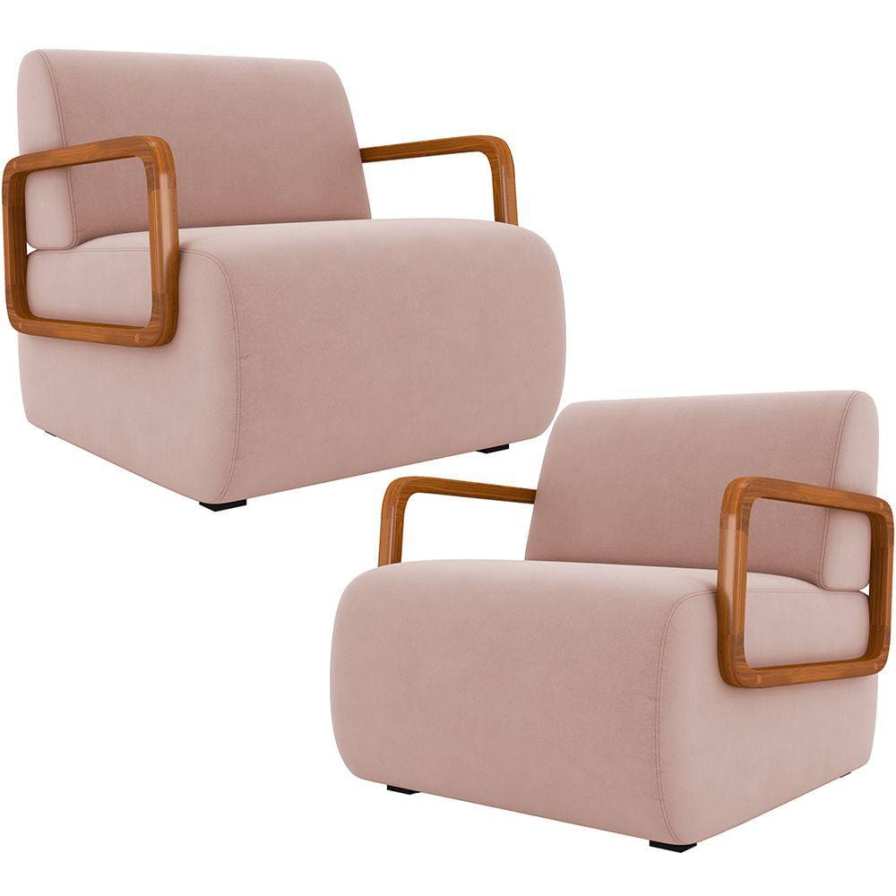 Kit 02 Poltronas Decorativa Orgânica Bruxelas K01 Veludo Rosê - Lyam Decor