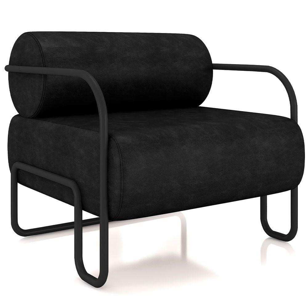 Poltrona Decorativa Pés Industrial Moscou K01 Couríssimo Preto - Lyam Decor