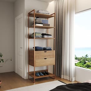 Guarda Roupa Aberto Industrial Solteiro 1 Módulo com Gaveta Amêndoa Base Cobre
