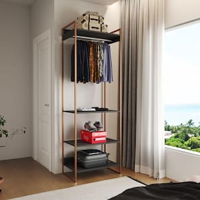 Closet Modulado Estilo Industrial Solteiro Loft Preto Cabideiro Base Cobre