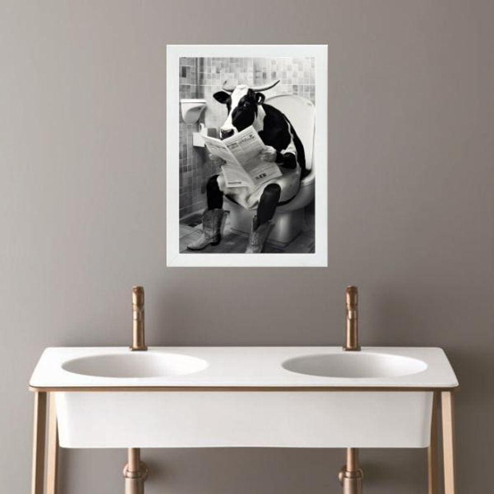 Quadro Banheiro Coleção Animais - Vaca 33X24Cm - Com Vidro