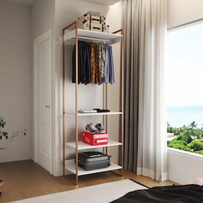 Closet Modulado Estilo Industrial Solteiro Loft Branco Cabideiro Base Cobre