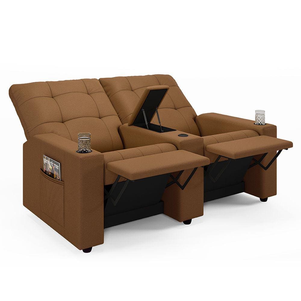 Poltrona do Papai Reclinável Cinema 2 Lugares Manual Baú USB Haifa F05 Facto Caramelo - Lyam Decor