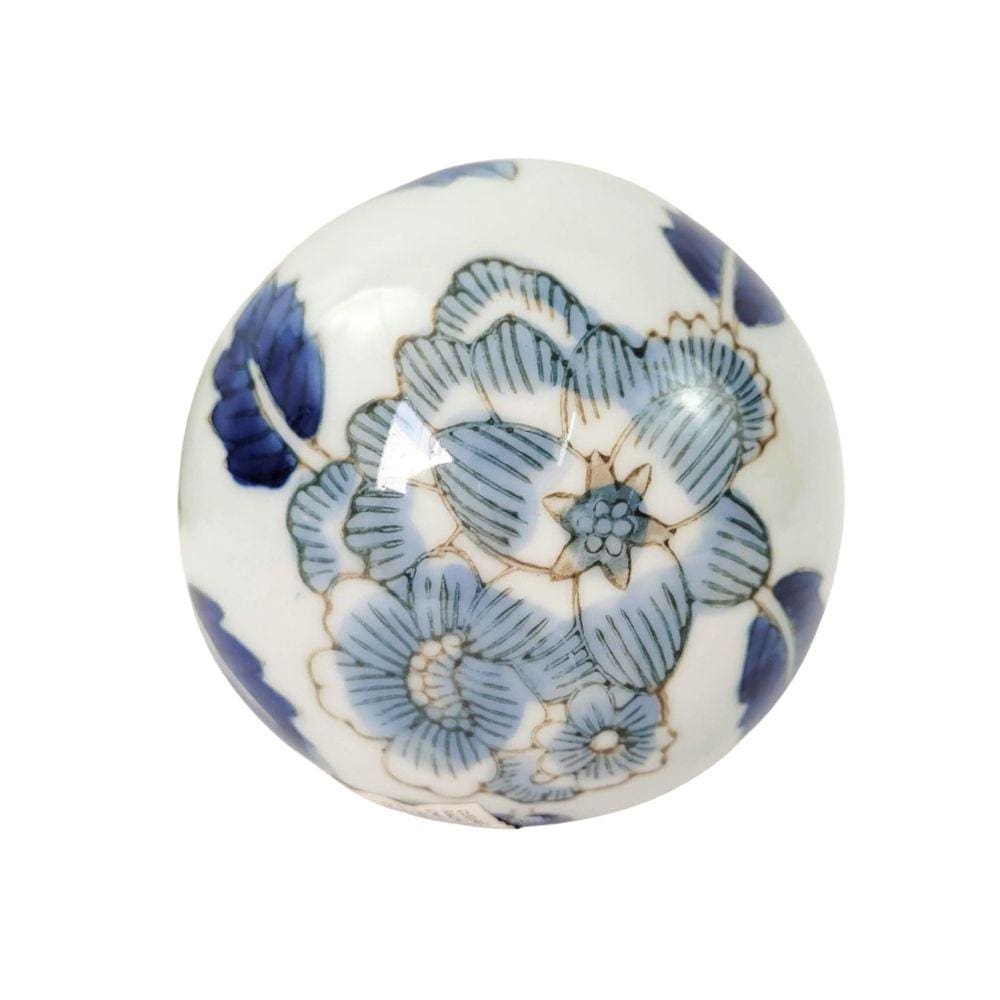 Bola Decorativa Azul E Branco Floral 10Cm Porcelana C