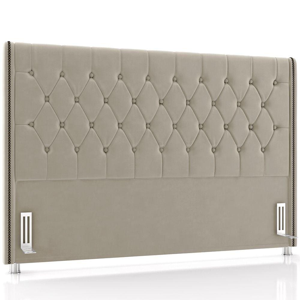 Cabeceira Cama Box Queen 160cm Estofada Frizza P05 Veludo Bege - Lyam Decor