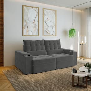 Sofá Retrátil e Reclinável com Porta Copos e Usb 3 Lugares 220cm Embaúba Extra Cabecasa Madeiramadei Grafite Fosco