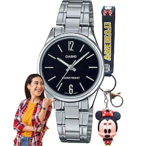 Relógio de Pulso Casio Feminino Classico Analógico Pulseira Aço Inóx Prata LTP-V005D-1BUDF + Chaveiro