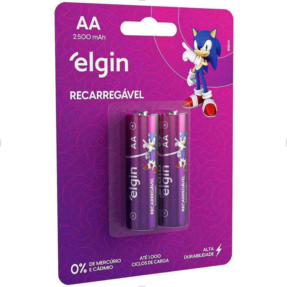 Pilha Alcalina Recarregável AA 2500 MAH com 2 unidades Elgin