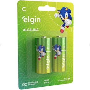 Pilha Alcalina Média Tipo C com 2 unidades Elgin