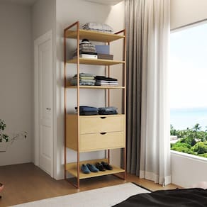 Guarda Roupa Aberto Industrial Solteiro 1 Módulo com Gaveta Canela Base Cobre