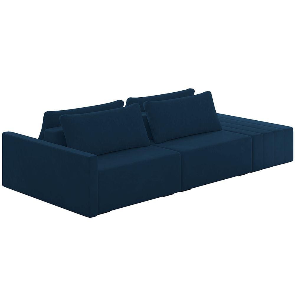 Sofá Ilha Modular Para Sala 232cm com Puff Dublin K01 Veludo Azul Marinho - Lyam Decor