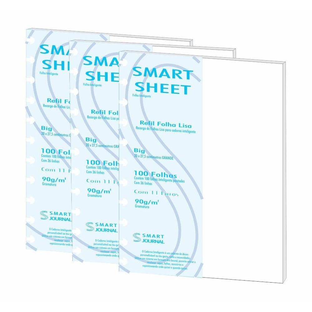 Kit 3 Refil Caderno Inteligente 90G 100 Folhas Liso Grande