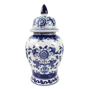 Pote Potiche Azul E Branco 46X24Cm Porcelana Decoração G