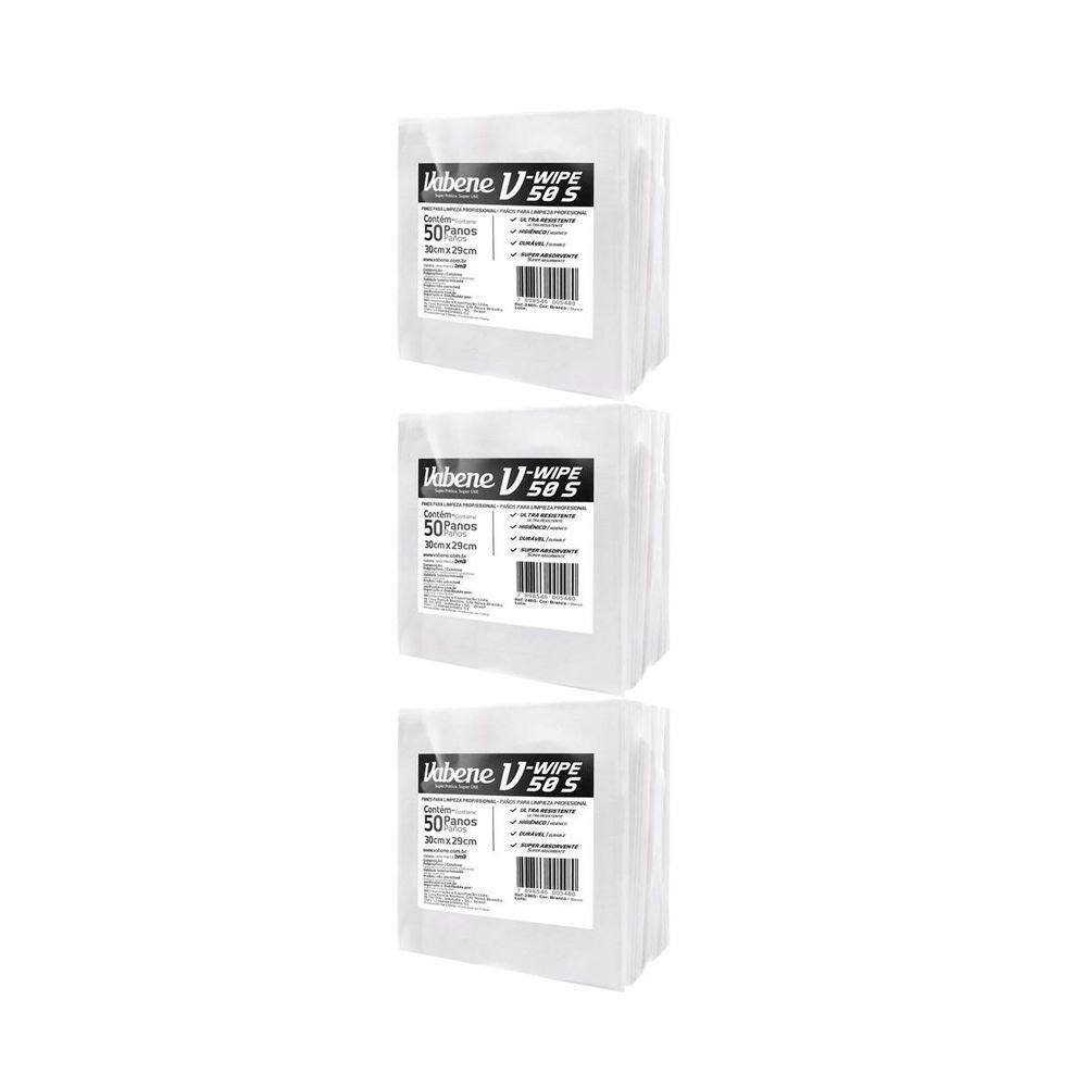 Pano V Wipe 50S 30X29Cm Branco Pac 50 Kit 3