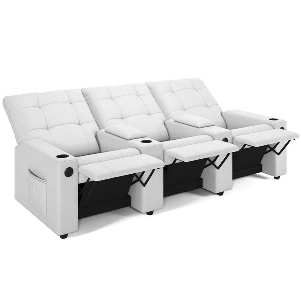 Poltrona do Papai Reclinável Cinema 3 Lugares Manual Baú USB Haifa F05 Facto Branco - Lyam Decor