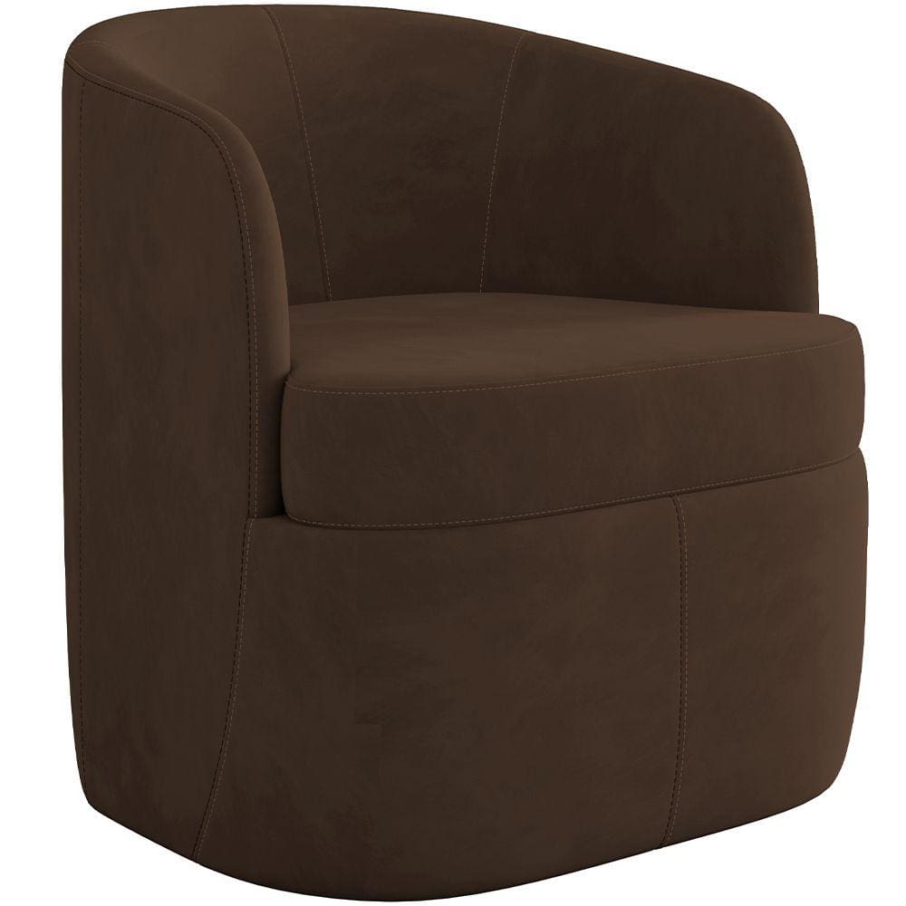 Poltrona Decorativa Giratória Para Sala de Estar Siena K01 Veludo Marrom - Lyam Decor