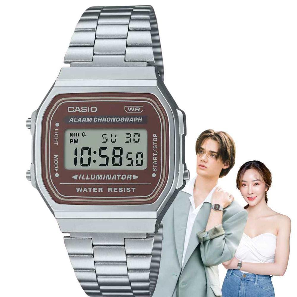 Relógio de Pulso Casio Feminino Masculino Digital Aço Inóx Vintage Resistente Água Quadrado Pequeno Casual Prata A168WA-5AYDF