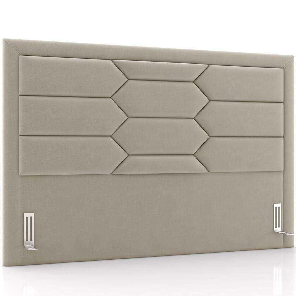 Cabeceira Cama Box King 195cm Estofada Nora P05 Veludo Bege - Lyam Decor