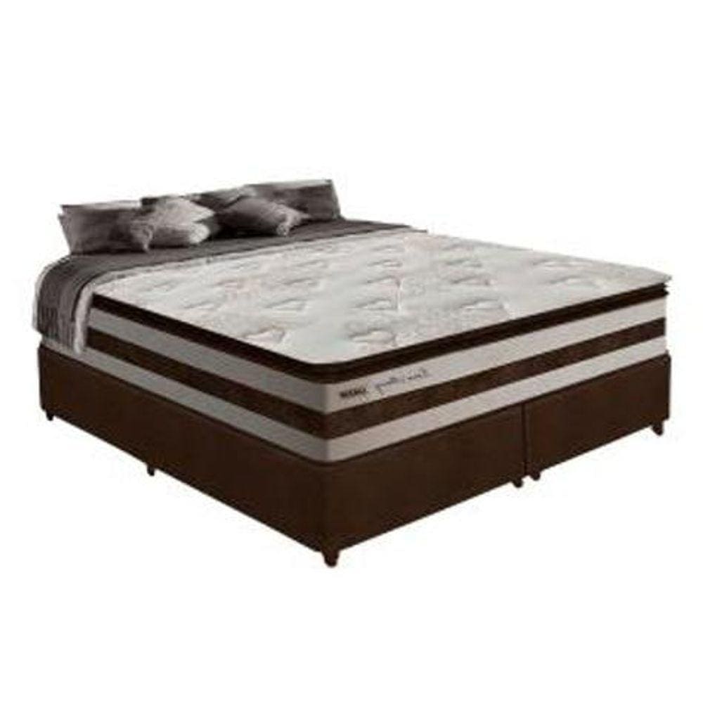 Box + Colchão De Molas Ensacadas Love Story Gazin 1,93M King Branco/Marrom