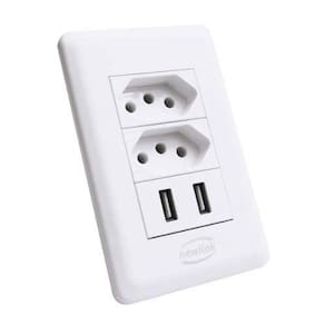 Tomada Dupla com Duas Portas Usb 10A Newlink