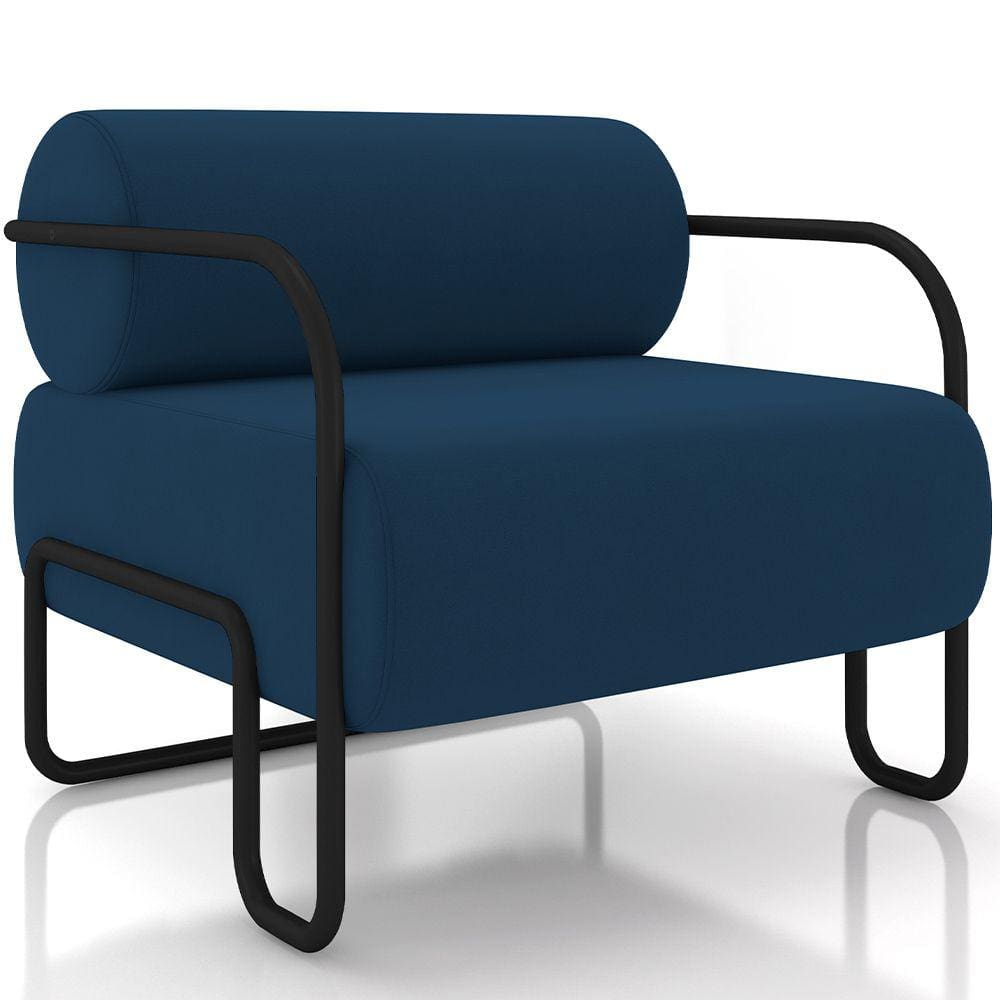 Poltrona Decorativa Pés Industrial Moscou K01 Veludo Azul Marinho - Lyam Decor