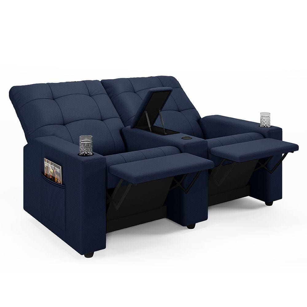 Poltrona do Papai Reclinável Cinema 2 Lugares Manual Baú USB Haifa F05 Facto Azul - Lyam Decor