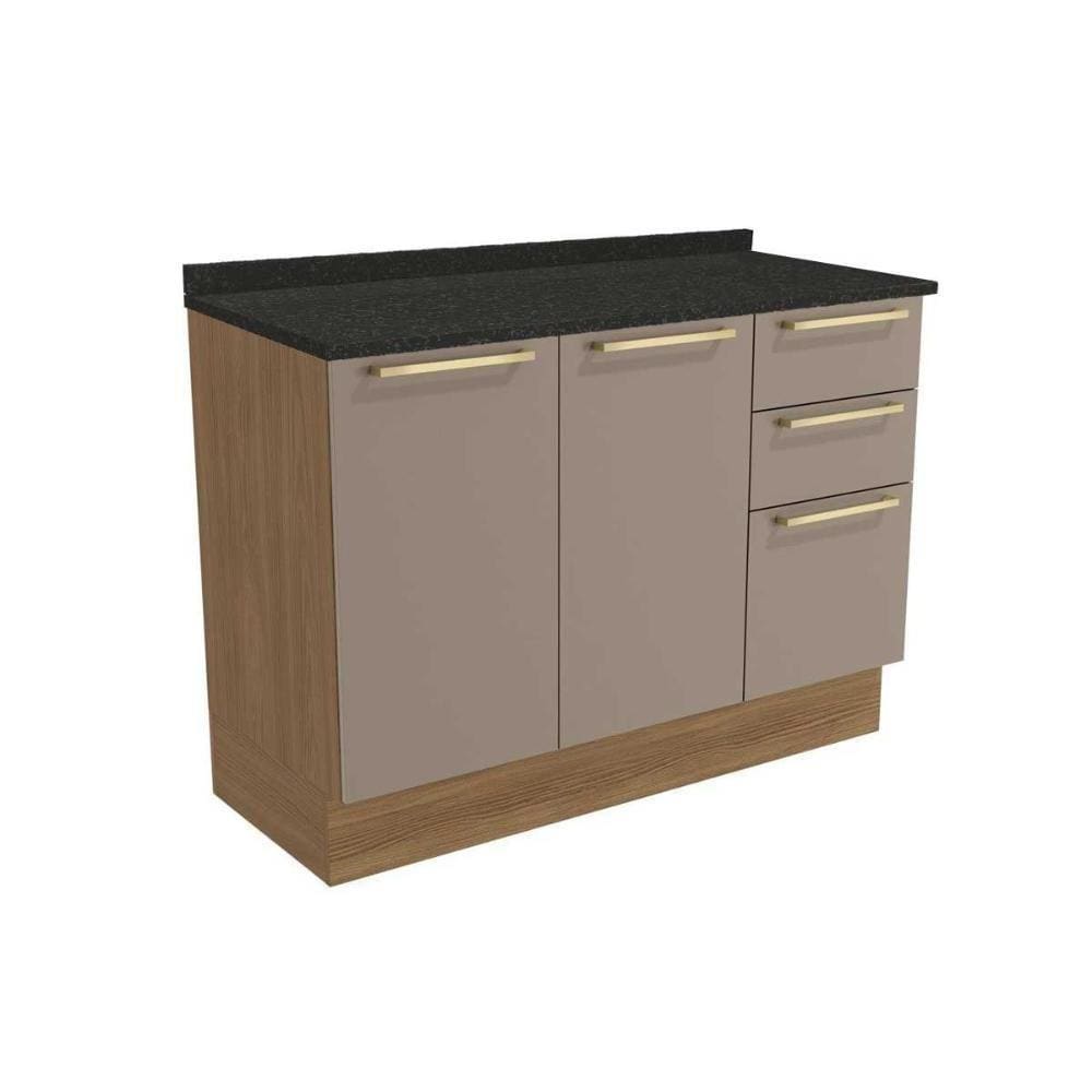 Balcão De Cozinha Botanic M624 C/ 2 Portas E 3 Gavetas C/tampo Nogueira/fendi/preto Brilho