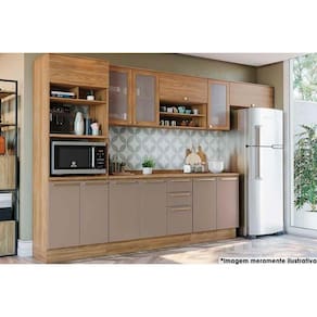 Cozinha Completa Botanic 8 Peças (3 Armários + 2 Balcões + 1 Paneleiro + 2 Complementos) M663 Nogueira-fendi - Kappesberg