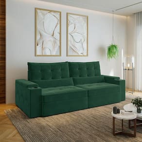 Sofá Retrátil e Reclinável com Porta Copos e Usb 4 Lugares 260cm Embaúba Extra Cabecasa Madeiramadei Verde Diamante