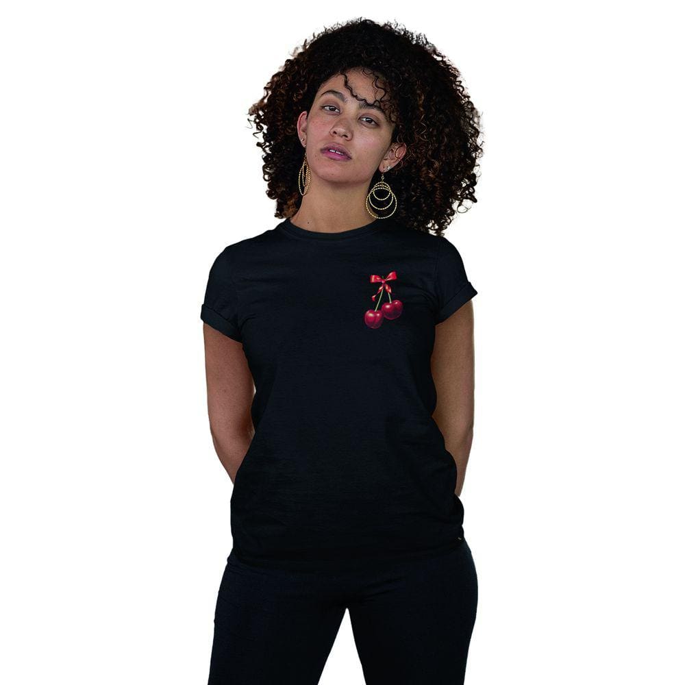 Camiseta Feminina Cereja Baby Look Estampa Minimalista
