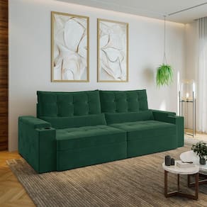 Sofá Retrátil e Reclinável com Porta Copos e Usb 4 Lugares 270cm Embaúba Extra Cabecasa Madeiramadei Verde Diamante