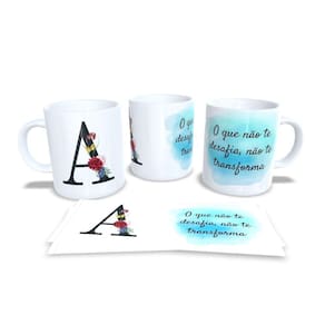 Canecas Coleção Alfabeto Floral Black Letra A