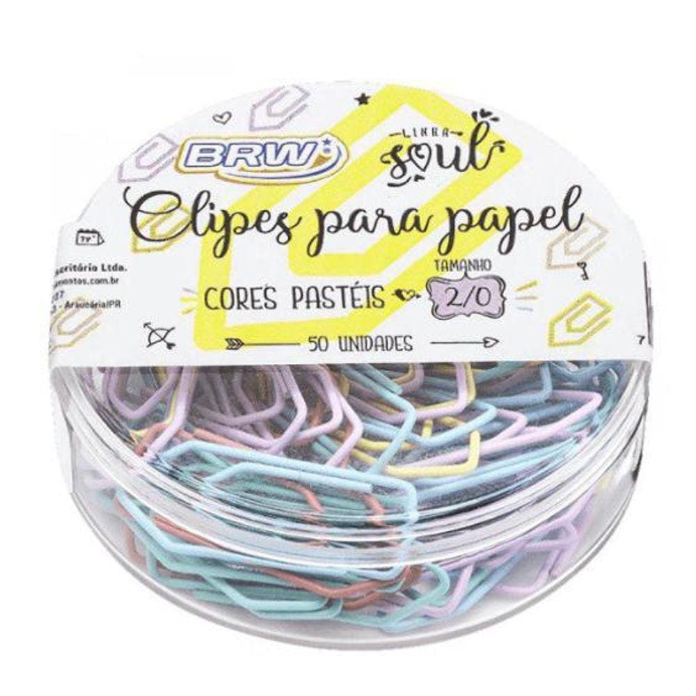 Clipe Para Papel Galvanizado Cor Pastel 2/0 Com 50 Unidades