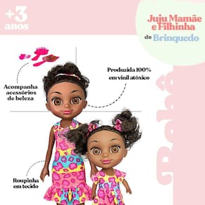 Boneca Juju Mommy Mamãe E Filhinha Negra Com Acessórios