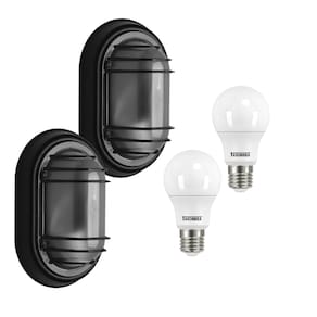 Kit 2 Luminárias Arandelas Alumínio Tartaruga Preta com Lâmpadas 9w 6500k - Taschibra