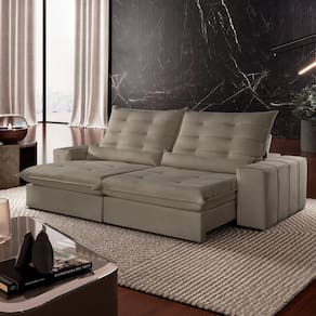 Sofá Retrátil e Reclinável com Catraca Blindada 250cm Dubai Veludo Jolie/Cinza