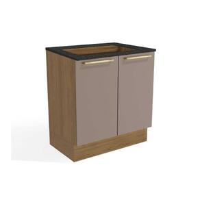 Balcão De Cozinha Botanic M623 C/ 2 Portas P/cooktop Nogueira/fendi/preto Brilho