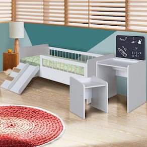 Conjunto Cama Montessoriana Com Colchão E Escolinha Infantil Branco Melvin Shop Jm