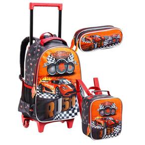 Kit Escolar Carro Mochila Rodas + Lancheira + Estojo